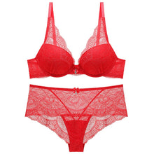 Load image into Gallery viewer, Bra Set Women Push Up Appliques Floral Pattern Padded Underwired Bow Decoration Lingerie Set For Small Breast Women
