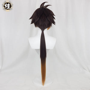 Cosplay Wig Zhongli Game Genshin Impact Gradient Long Braid 100cm Dark Brown Gradient Orange Hair Heat Resistant - CosCouture