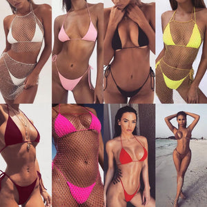 2021 Hot Spring Scheming Swimsuit Sexy Bandage Bikinis Mini Bikini Three-Point Solid Lace-up Swimsuit