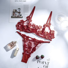 Load image into Gallery viewer, Yimunancy 2-Piece Flroal Bra Set Women 13 Colors Mesh Bra Underwire + Panty Underwear Set Ladies Cut Out Sexy Lingerie Set
