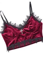 Load image into Gallery viewer, Goth Dark Mall Gothic Harajuku Velvet Camis Black Lace Trim Emo Alternative Aesthetic Crop Tops Women Backless Sexy Strap Tanks
