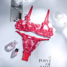 Load image into Gallery viewer, Yimunancy 2-Piece Flroal Bra Set Women 13 Colors Mesh Bra Underwire + Panty Underwear Set Ladies Cut Out Sexy Lingerie Set
