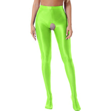 Load image into Gallery viewer, Womens Glossy Crotchless Pantyhose Sexy High Waist Oily Shiny Tights Leggings pants Exotic Wetlook Open Crotch  Nightwear
