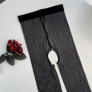 Women Open Crotch Pantyhose Ladies Socks Summer Ultra-thin Transparent Sexy Temptation 0D Black Silk Crotchless Sheer Stockings