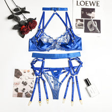 Load image into Gallery viewer, Yimunancy 3-Piece Lace Lingerie Set Women Cut Out 5 Colors Embroidery Floral Erotic Set Pink Bandage Sexy Brief Kit
