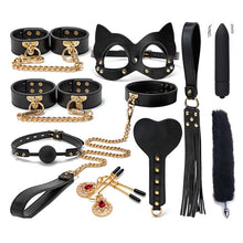 Load image into Gallery viewer, BLACKWOLF BDSM Bondage Kits Genuine Leather Restraint Set Handcuffs Collar Gag Rabbit Vibrators Adult Sex Toys For Women Couples
