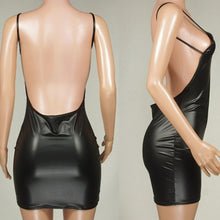 Load image into Gallery viewer, 2023 Sexy Faux Leather Dress Backless Club Party Short Dress Solid Black Wet Look Latex Bodycon Push Up Bra Mini Micro Dress
