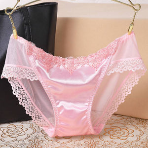 Sexy Lace Knickers Women Underwear Briefs Seamless Panties Shiny Satin Lady