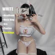 Load image into Gallery viewer, 4Pcs Japanese Women Cat Bra Set Lovely Cartoon Maid Underwear Set Hollow Cosplay Costume Cute Lolita Kawaii Outfit Sexy Lingerie
