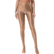 Load image into Gallery viewer, Womens Glossy Crotchless Pantyhose Sexy High Waist Oily Shiny Tights Leggings pants Exotic Wetlook Open Crotch  Nightwear
