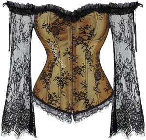 Sapubonva Corset Tops for Women with Sleeves Vintage Style Victorian Retro Burlesque Lace Corset and Bustiers Vest Fashion White