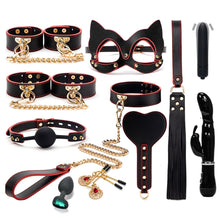 Load image into Gallery viewer, BLACKWOLF BDSM Bondage Kits Genuine Leather Restraint Set Handcuffs Collar Gag Rabbit Vibrators Adult Sex Toys For Women Couples
