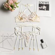 Load image into Gallery viewer, Yimunancy 3-Piece Lace Lingerie Set Women Cut Out 5 Colors Embroidery Floral Erotic Set Pink Bandage Sexy Brief Kit
