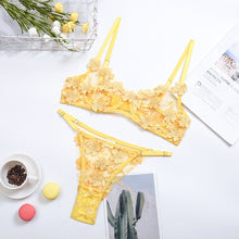 Load image into Gallery viewer, Yimunancy 2-Piece Flroal Bra Set Women 13 Colors Mesh Bra Underwire + Panty Underwear Set Ladies Cut Out Sexy Lingerie Set
