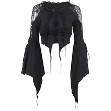 Load image into Gallery viewer, Goth Black Long Sleeve Corset Crop Tops Women Aesthetic Sexy V-Neck Velvet Lace Mesh T-Shirts Y2K Harajuku Vintage Fashion Tops
