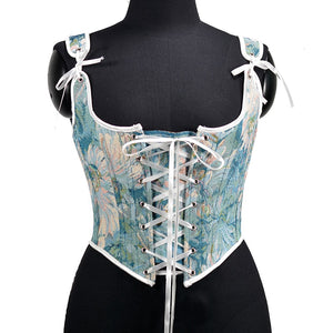 Short Lace Up Overbust Corset Crop Top 2022 Fashion Embroidery Straps Cami Cropped Top for Women