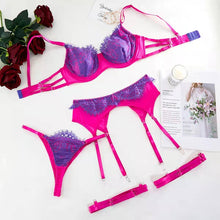 Load image into Gallery viewer, Yimunancy 3 Piece Contrast Color Lace Erotic Set Women 3 Colors Patchwork Sexy Push Up Lingerie Set Erotic Set
