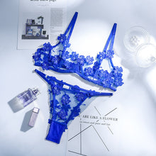 Load image into Gallery viewer, Yimunancy 2-Piece Flroal Bra Set Women 13 Colors Mesh Bra Underwire + Panty Underwear Set Ladies Cut Out Sexy Lingerie Set
