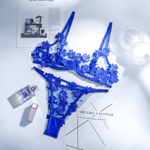 Yimunancy 2-Piece Flroal Bra Set Women 13 Colors Mesh Bra Underwire + Panty Underwear Set Ladies Cut Out Sexy Lingerie Set