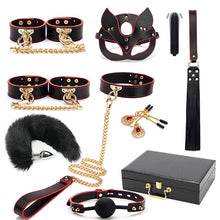 Load image into Gallery viewer, BLACKWOLF BDSM Bondage Kits Genuine Leather Restraint Set Handcuffs Collar Gag Rabbit Vibrators Adult Sex Toys For Women Couples
