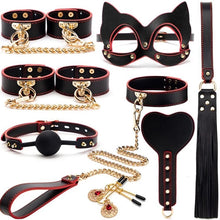 Load image into Gallery viewer, BLACKWOLF BDSM Bondage Kits Genuine Leather Restraint Set Handcuffs Collar Gag Rabbit Vibrators Adult Sex Toys For Women Couples
