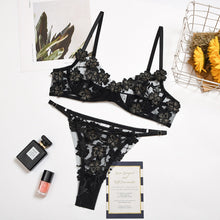 Load image into Gallery viewer, Yimunancy 2-Piece Flroal Bra Set Women 13 Colors Mesh Bra Underwire + Panty Underwear Set Ladies Cut Out Sexy Lingerie Set
