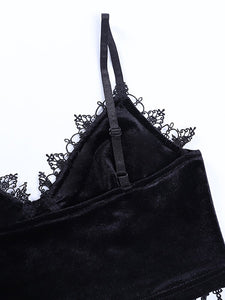 Goth Dark Mall Gothic Harajuku Velvet Camis Black Lace Trim Emo Alternative Aesthetic Crop Tops Women Backless Sexy Strap Tanks