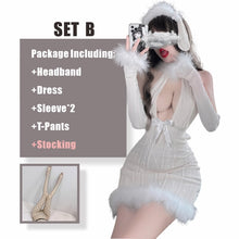 Load image into Gallery viewer, OJBK Bunny Girl Cosplay Costumes Halter Backless Plush Slim Bodycon Mini Dress Women Open Chest Kawaii Lovely Tempatation Furry

