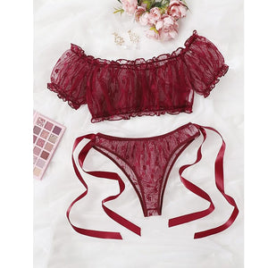 Sensual Lingerie Woman Sexy Bra Set See Through Exotic Sets Babydoll Lingerie Floral Off Shoulder Bralette Ruffle Sexy Underwear