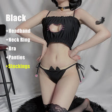 Load image into Gallery viewer, 4Pcs Japanese Women Cat Bra Set Lovely Cartoon Maid Underwear Set Hollow Cosplay Costume Cute Lolita Kawaii Outfit Sexy Lingerie
