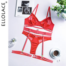 Load image into Gallery viewer, Ellolace Lingerie Women&#39;s Underwear Set Lace Sensual Erotic Bilizna Brief Sets Garters Transparent Seamless Sexy Mujer Puta
