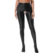 Load image into Gallery viewer, Womens Glossy Crotchless Pantyhose Sexy High Waist Oily Shiny Tights Leggings pants Exotic Wetlook Open Crotch  Nightwear

