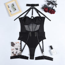 Load image into Gallery viewer, Yimunancy Mesh Bodysuit Women Gothic Backless Bandage Sexy Body Femme Halter Bandage Black Bodysuit Clubwear
