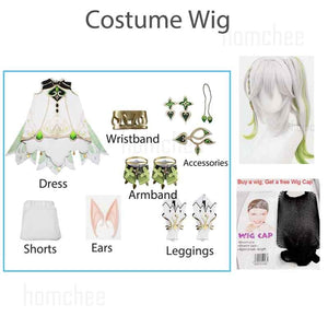 Genshin Impact Nahida maid Cosplay Costume Lesser Lord Kusanali Wig Cute style Dress Nahida Genshin Cosplay for Women Kids