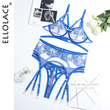 Load image into Gallery viewer, Ellolace Erotic Lingerie Set Woman 3 Pieces Sensual Embroidery Transparent Brief Sets Fancy Garters Luxury Lace Sexy Outfits
