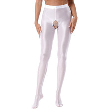 Load image into Gallery viewer, Womens Glossy Crotchless Pantyhose Sexy High Waist Oily Shiny Tights Leggings pants Exotic Wetlook Open Crotch  Nightwear
