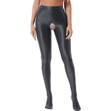 Load image into Gallery viewer, Womens Glossy Crotchless Pantyhose Sexy High Waist Oily Shiny Tights Leggings pants Exotic Wetlook Open Crotch  Nightwear
