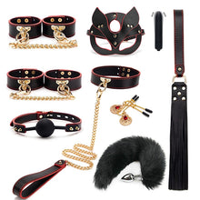 Load image into Gallery viewer, BLACKWOLF BDSM Bondage Kits Genuine Leather Restraint Set Handcuffs Collar Gag Rabbit Vibrators Adult Sex Toys For Women Couples
