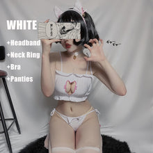 Load image into Gallery viewer, 4Pcs Japanese Women Cat Bra Set Lovely Cartoon Maid Underwear Set Hollow Cosplay Costume Cute Lolita Kawaii Outfit Sexy Lingerie
