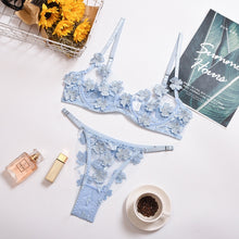 Load image into Gallery viewer, Yimunancy 2-Piece Flroal Bra Set Women 13 Colors Mesh Bra Underwire + Panty Underwear Set Ladies Cut Out Sexy Lingerie Set
