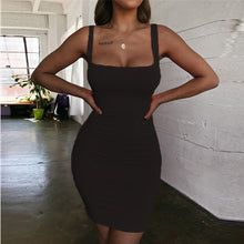 Load image into Gallery viewer, 2022 Square Neck Sleeveless Shoulder Bodycon Mini Dress Basic Women Summer Black Backless Party Sexy Yellow Clubwear Dresses

