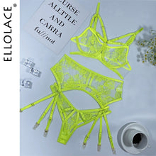 Load image into Gallery viewer, Ellolace Erotic Lingerie Set Woman 3 Pieces Sensual Embroidery Transparent Brief Sets Fancy Garters Luxury Lace Sexy Outfits
