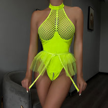 Load image into Gallery viewer, Yimunancy One Piece PU Leather Women Bodysuit Mesh Patchwork Black Bodysuit Sexy Erotic Body Femme Clubwear Overalls
