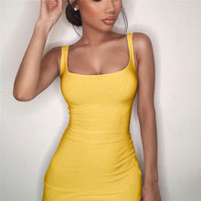 Load image into Gallery viewer, 2022 Square Neck Sleeveless Shoulder Bodycon Mini Dress Basic Women Summer Black Backless Party Sexy Yellow Clubwear Dresses
