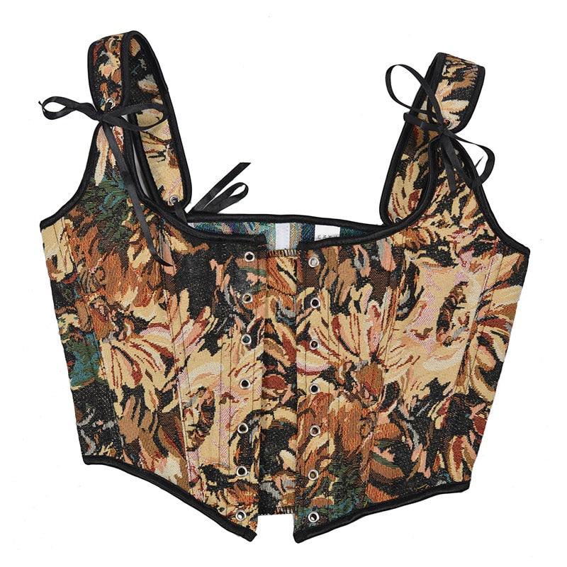 Short Lace Up Overbust Corset Crop Top 2022 Fashion Embroidery Straps Cami Cropped Top for Women