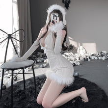 Load image into Gallery viewer, OJBK Bunny Girl Cosplay Costumes Halter Backless Plush Slim Bodycon Mini Dress Women Open Chest Kawaii Lovely Tempatation Furry
