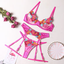Load image into Gallery viewer, Yimunancy 3-Piece Contrast Color Lace Bra Set Women 10 Colors Embroidery Panty Underwear Set Ladies Blue Sexy Lingerie Set
