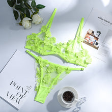 Load image into Gallery viewer, Yimunancy 2-Piece Flroal Bra Set Women 13 Colors Mesh Bra Underwire + Panty Underwear Set Ladies Cut Out Sexy Lingerie Set
