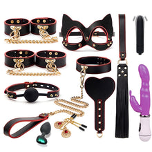 Load image into Gallery viewer, BLACKWOLF BDSM Bondage Kits Genuine Leather Restraint Set Handcuffs Collar Gag Rabbit Vibrators Adult Sex Toys For Women Couples

