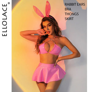 Ellolace Latex Bunny Female Lingerie Naked Woman Pornography Pvc Fetish Sissy Sexy Erotic Hot Outfit Leather Night Wears Ladies